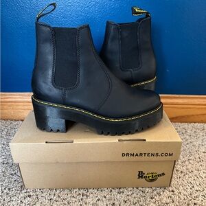 **FITS LIKE AN 8** Dr. Martens Black Platform Boots with Yellow Stitching